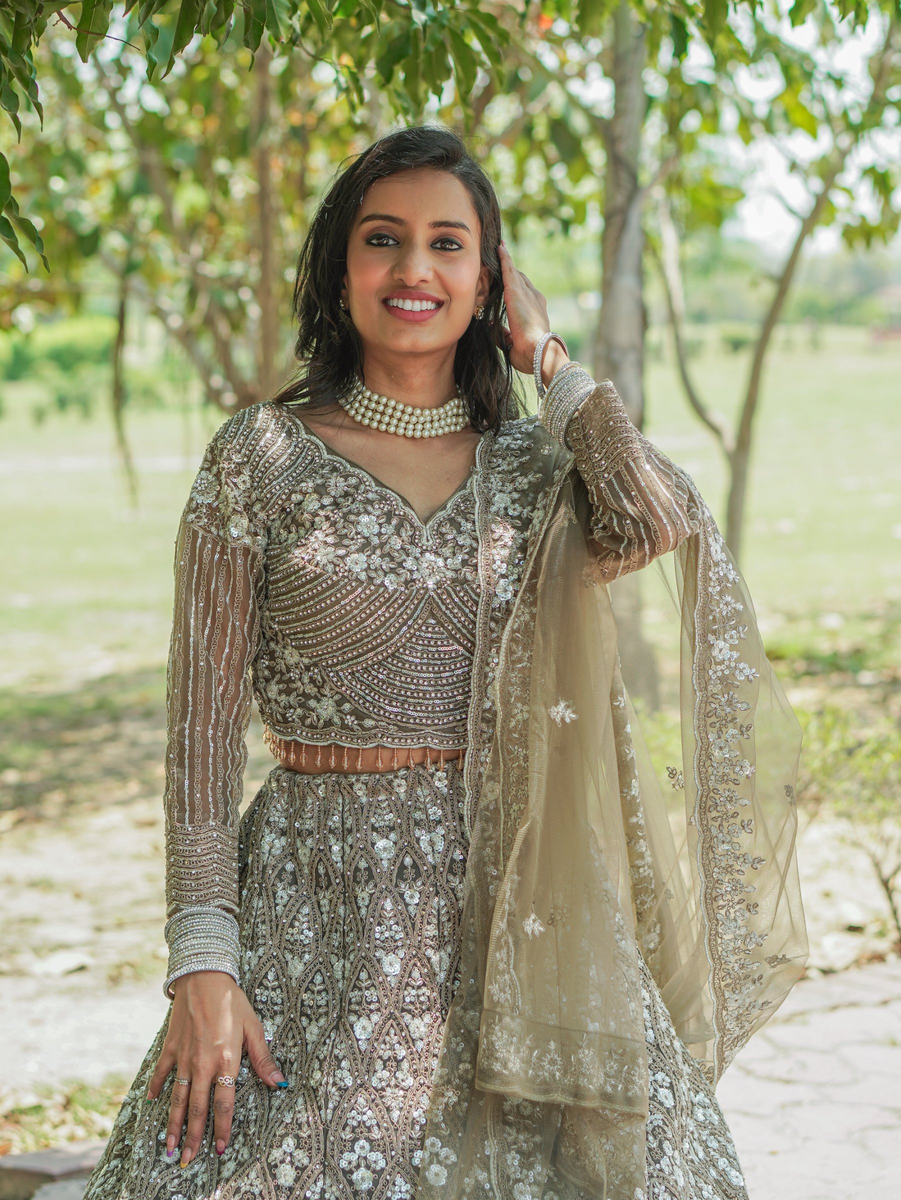 Olive Whisper Embroidered Lehenga – Lehenga by Label Shivaksh, photo 2 of 4