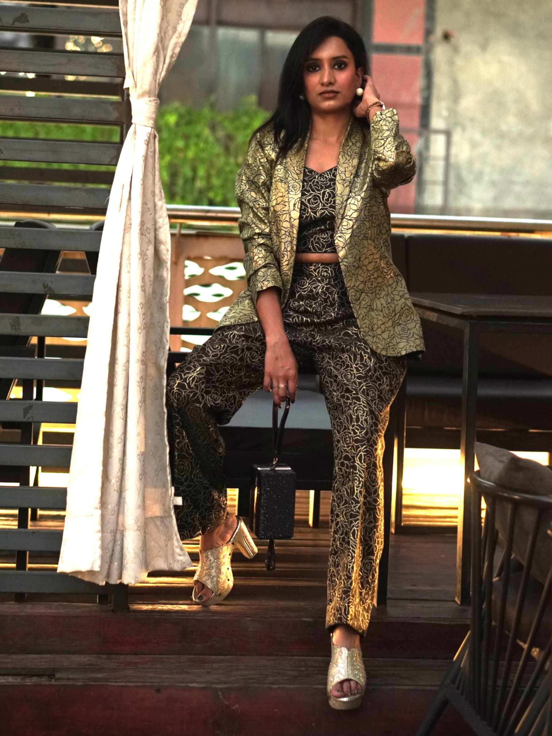 Noir Rosette Tuxedo Set – Indo-Western Set by Label Shivaksh