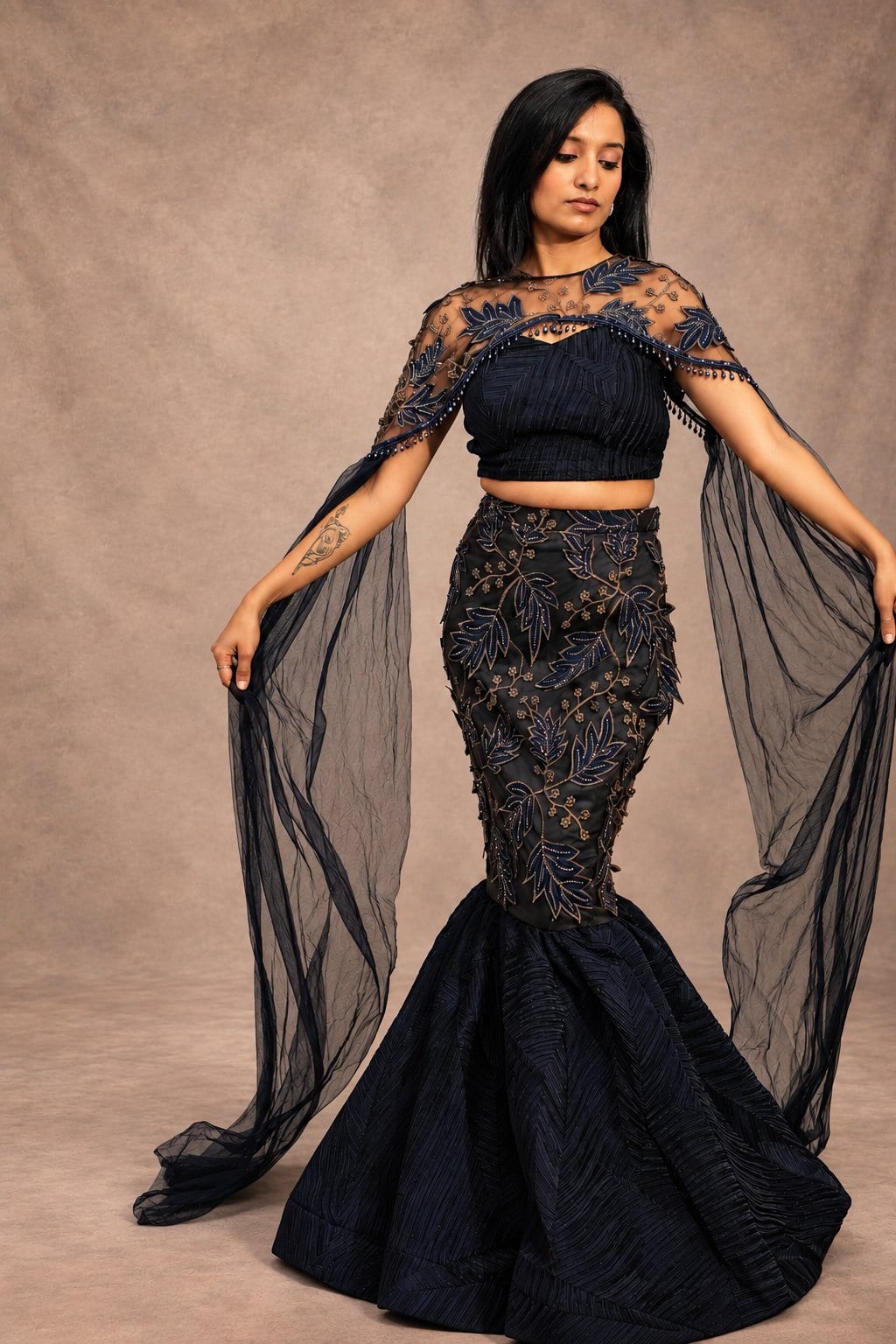 Midnight Botanical Mermaid Set – Lehenga by Label Shivaksh, photo 4 of 4