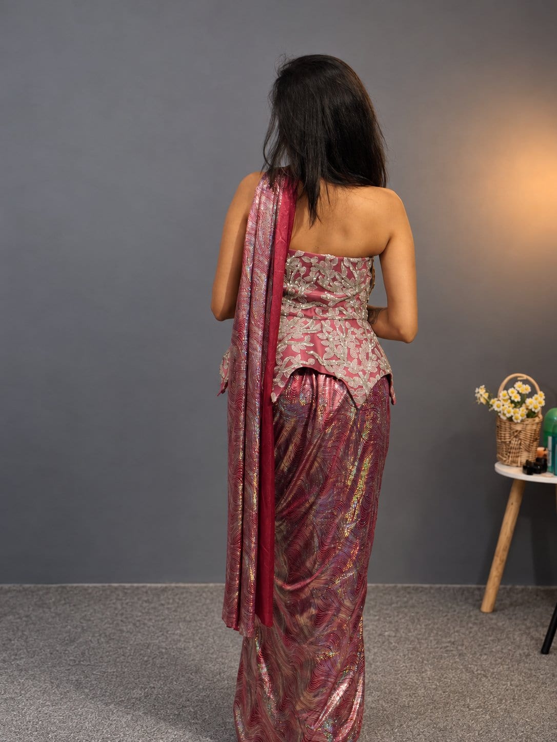Metallic Rose Symphony Draped Ensemble – Gown by Label Shivaksh, photo 2 of 4