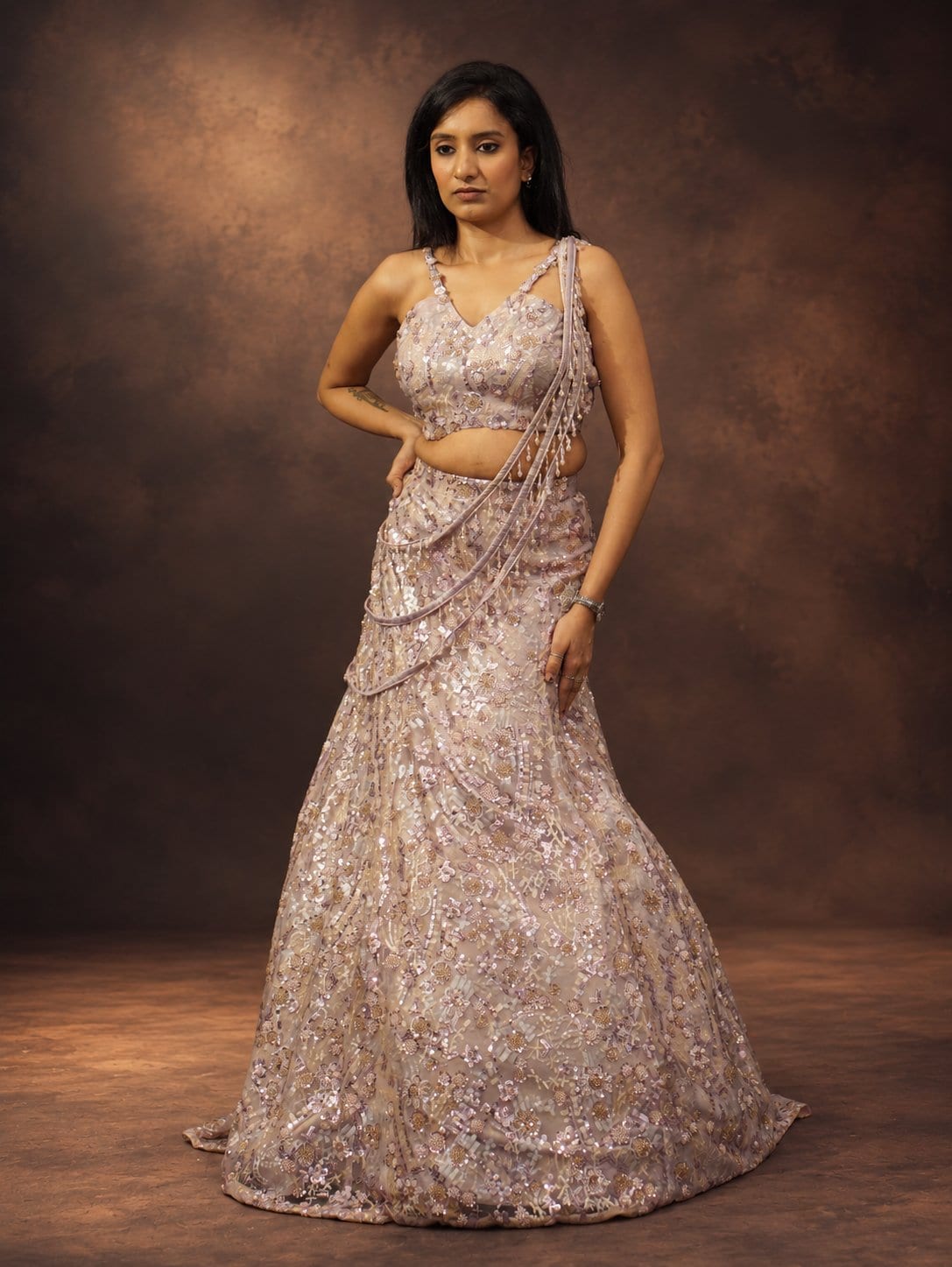 Lilac Luminance Saree-Lehenga – Lehenga by Label Shivaksh, photo 2 of 4