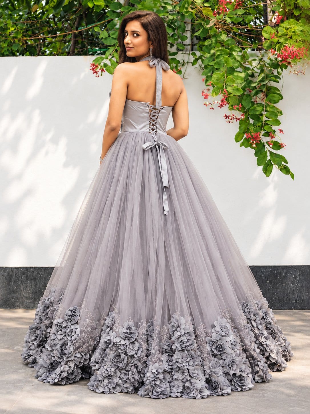 Grey Floral Tulle Gown – Gown by Label Shivaksh, photo 4 of 4