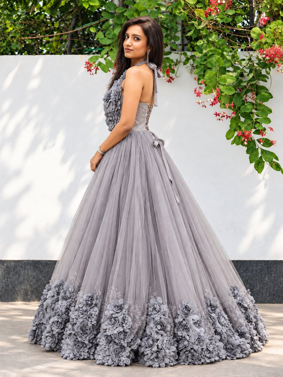 Grey Floral Tulle Gown – Gown by Label Shivaksh, photo 2 of 4