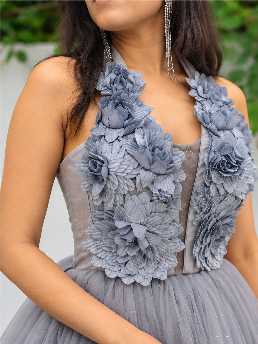 Grey Floral Tulle Gown – Gown by Label Shivaksh, photo 3 of 4